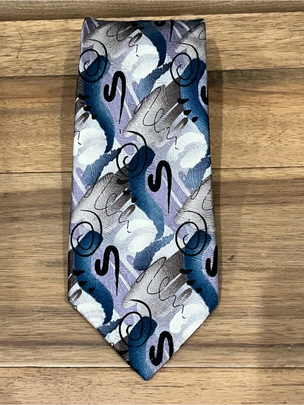 J. Garcia Abstract Brushstroke Silk TieBlue, Gray & White